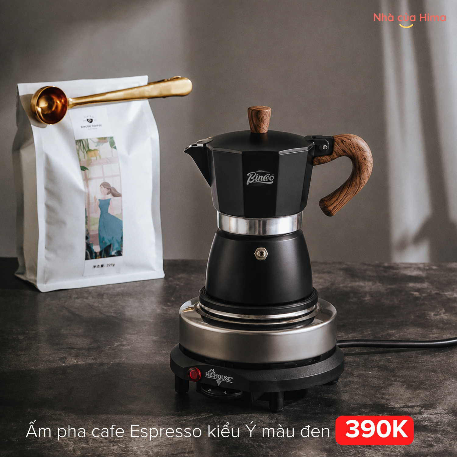 Ấm pha cà phê Moka phong cách Ý màu đen 150ml