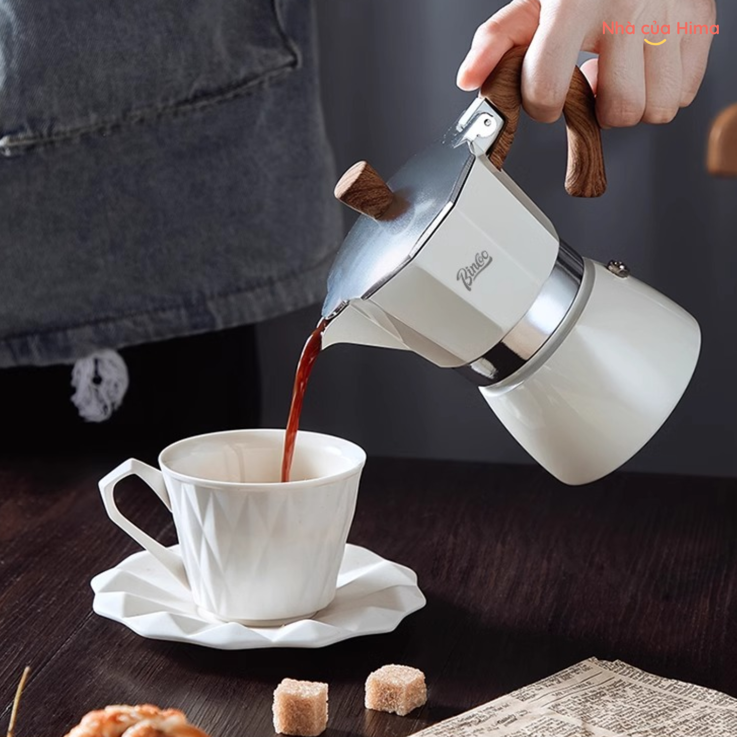 Ấm pha cà phê Moka phong cách Ý màu trắng sữa 150ml