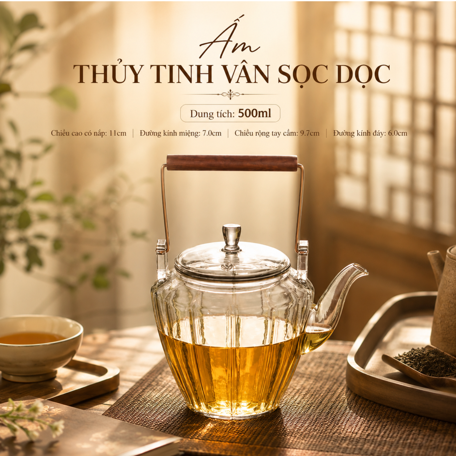 Ấm trà thuỷ tinh vân sọc
