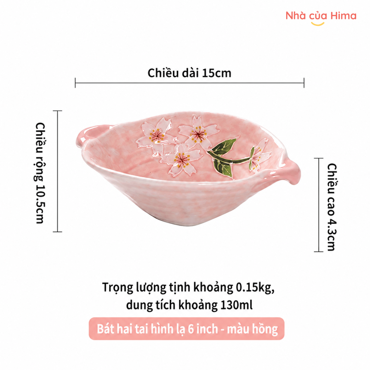 Bát 2 tai OMK 6inch màu hồng