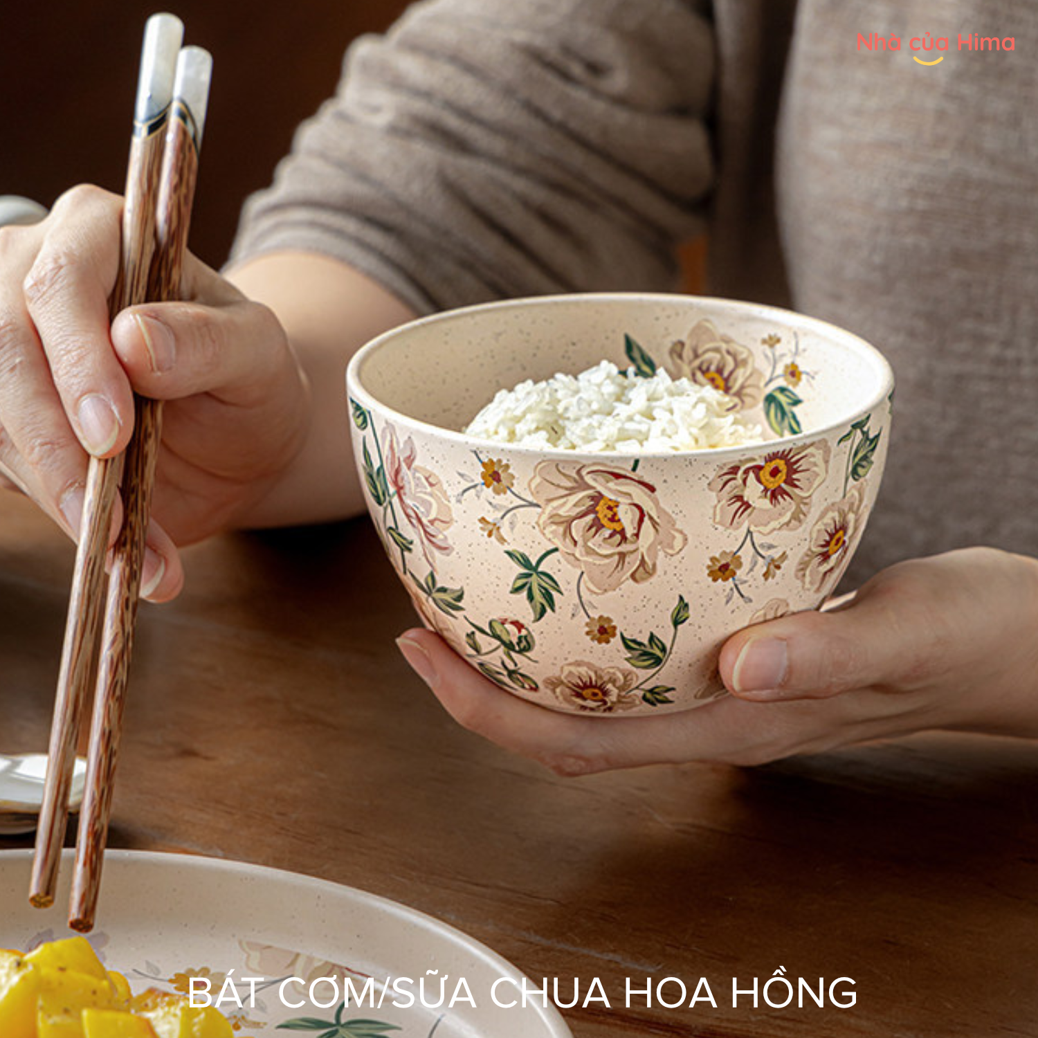 Bát cơm hoa hồng phong cách Retro gốm Nhật 4.5inch 30.W08