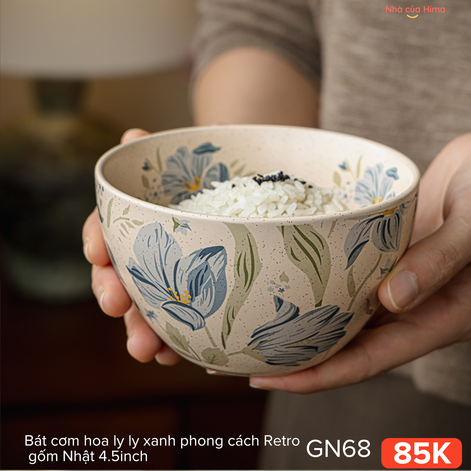 Bát cơm hoa ly ly xanh phong cách Retro gốm Nhật 4.5inch 11.W51