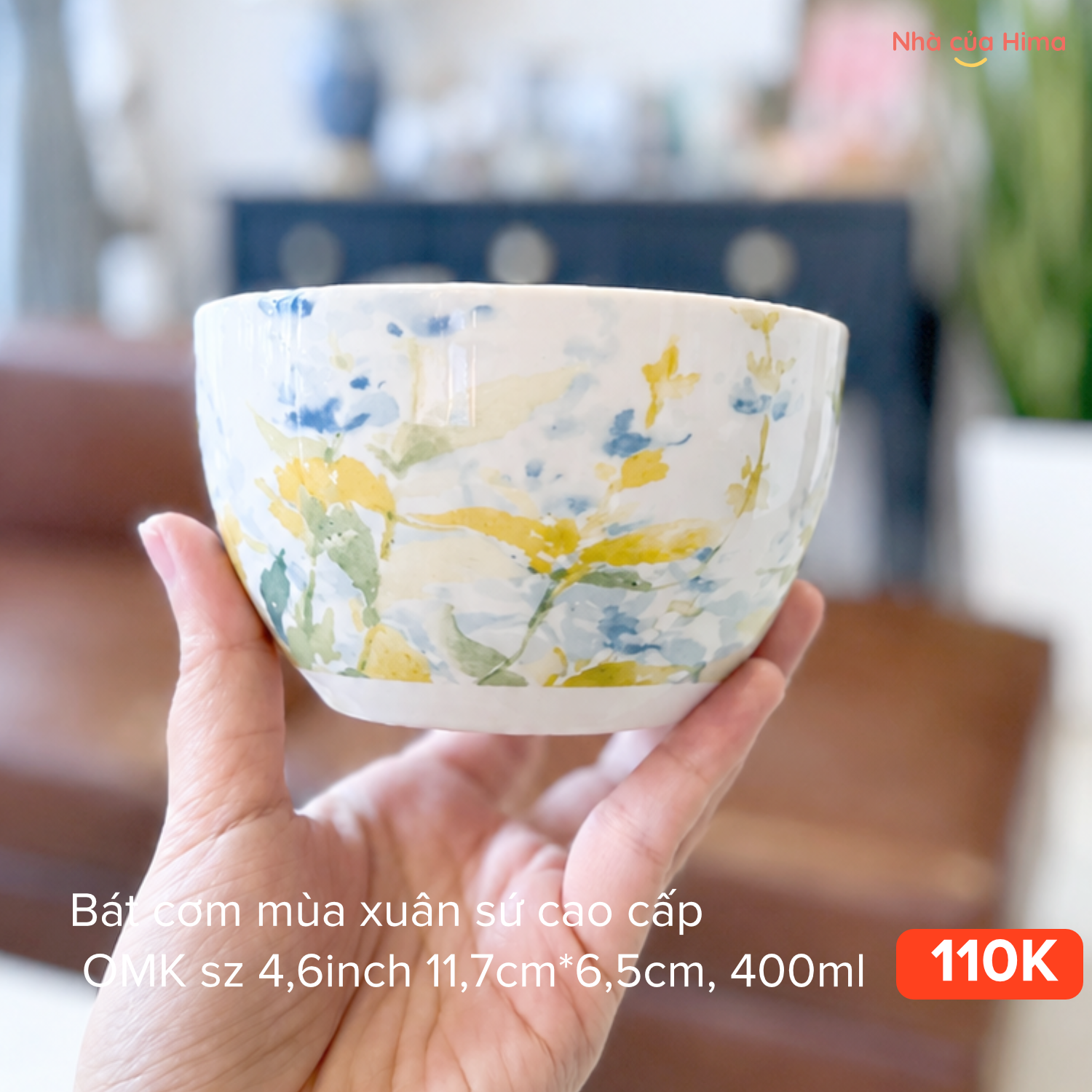 Bát cơm mùa xuân nền trắng sứ cao cấp OMK sz 4,6inch 11,7cm*6,5cm, 400ml