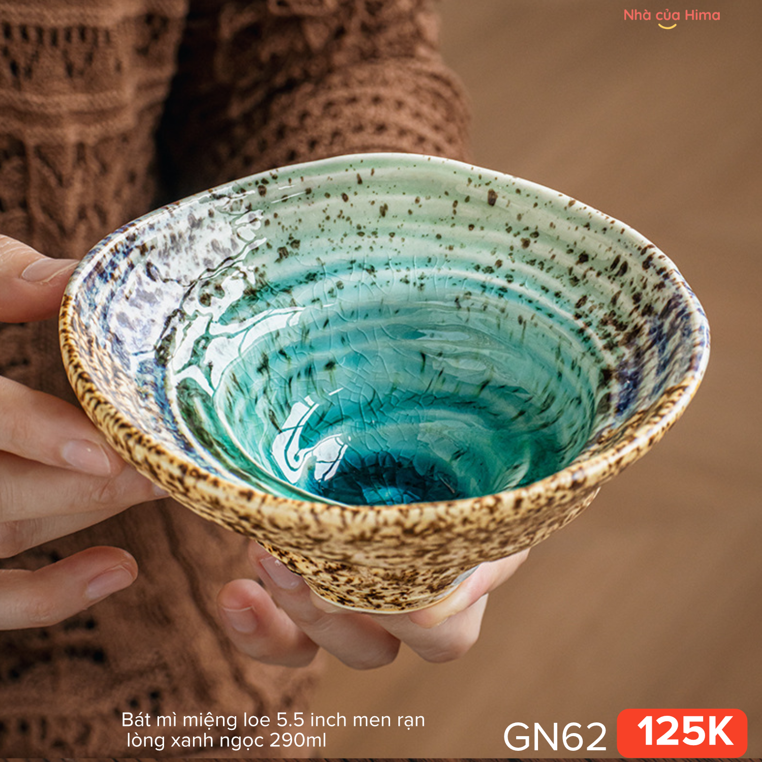 Bát mì miệng loe 5.5 inch men rạn lòng xanh ngọc 290ml 06.W19