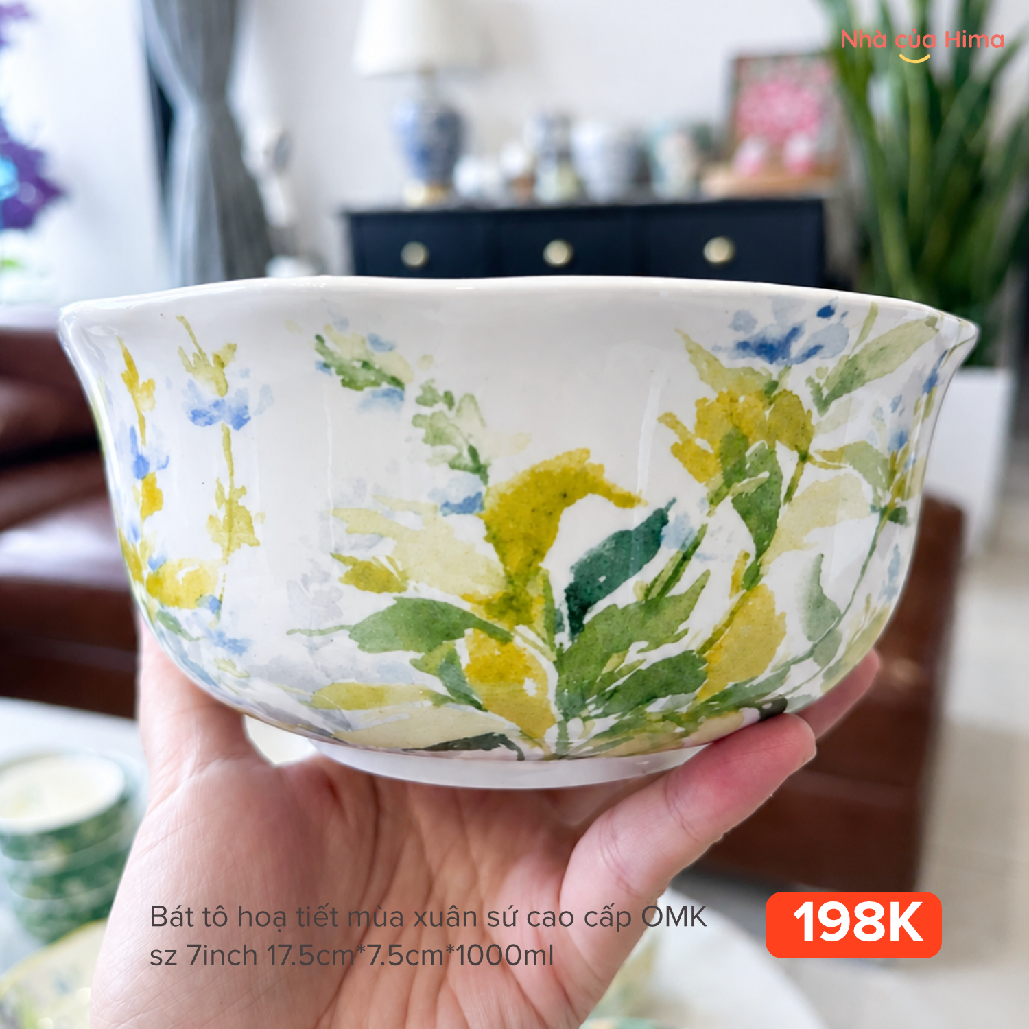 Bát tô hoạ tiết mùa xuân sứ cao cấp OMK sz 7inch 17.5cm*7.5cm*1000ml