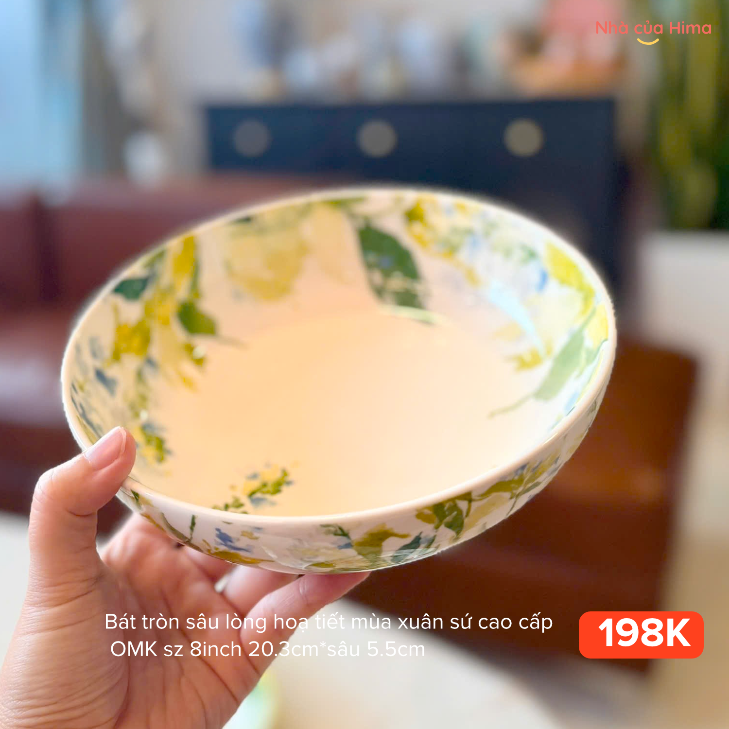 Bát tròn sâu lòng hoạ tiết mùa xuân sứ cao cấp OMK sz 8inch 20.3cm*sâu 5.5cm