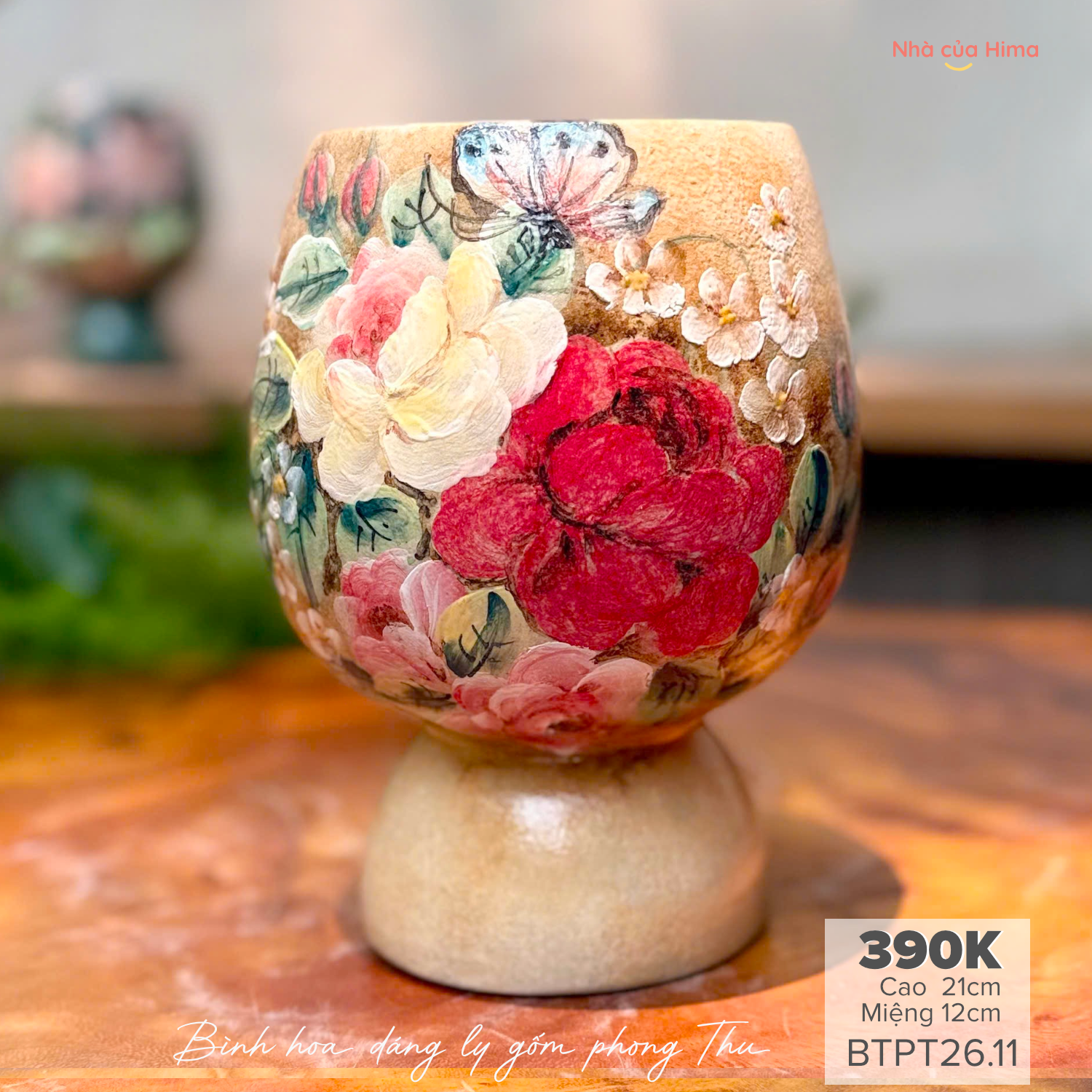 Bình hoa dáng ly nhỏ gốm Phong Thu BTPT26.11
