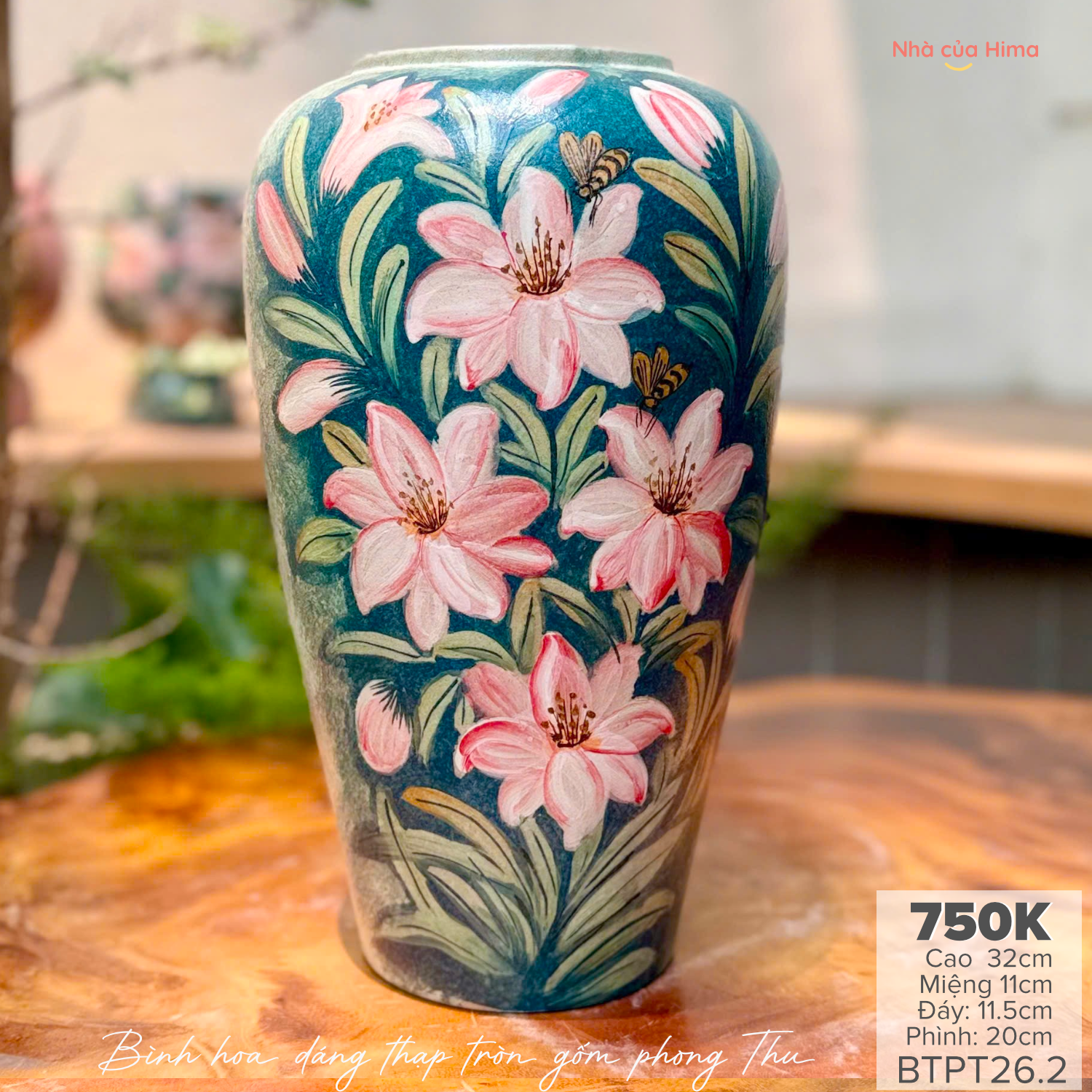 Bình hoa dáng thạp tròn gốm Phong Thu BTPT26.2