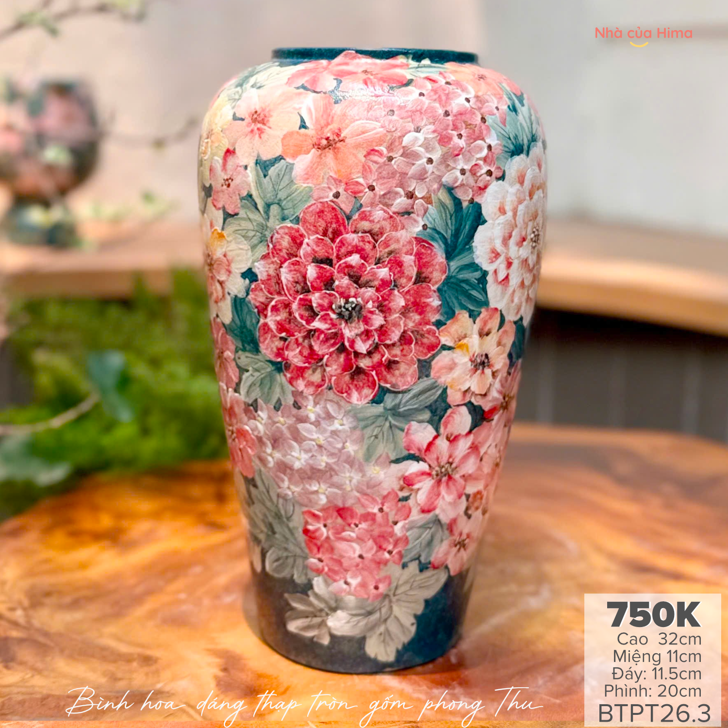 Bình hoa dáng thạp tròn gốm Phong Thu BTPT26.3