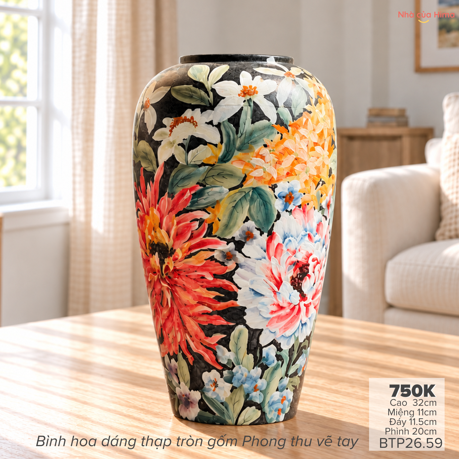 Bình hoa dáng thạp tròn gốm Phong Thu BTPT26.59