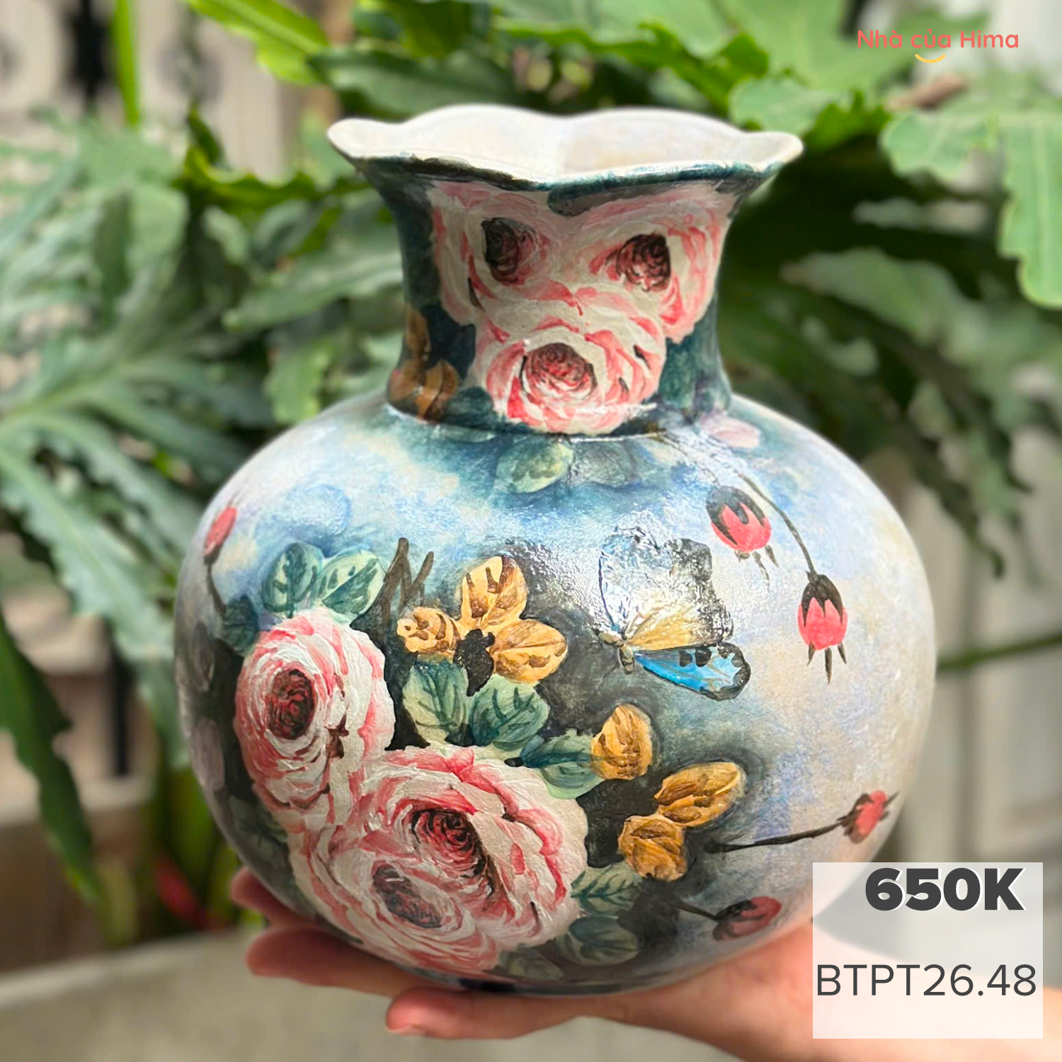 Bình hoa dáng tỏi béo miệng loe (H24; M13,5cm) gốm Phong Thu BTPT26.48