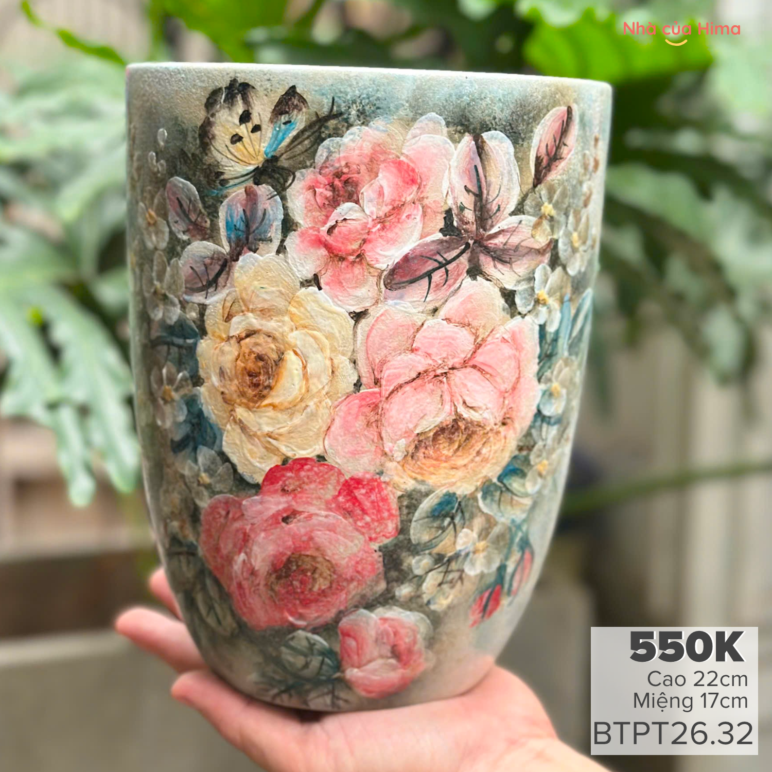 Bình hoa dáng xô cao 22cm gốm Phong Thu BTPT26.32