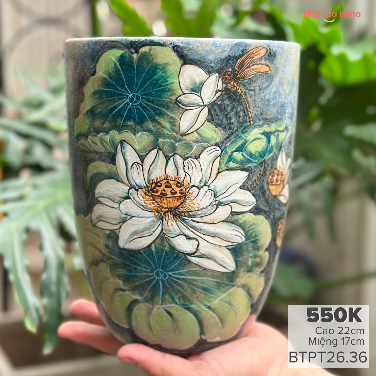 Bình hoa dáng xô cao 22cm gốm Phong Thu BTPT26.36