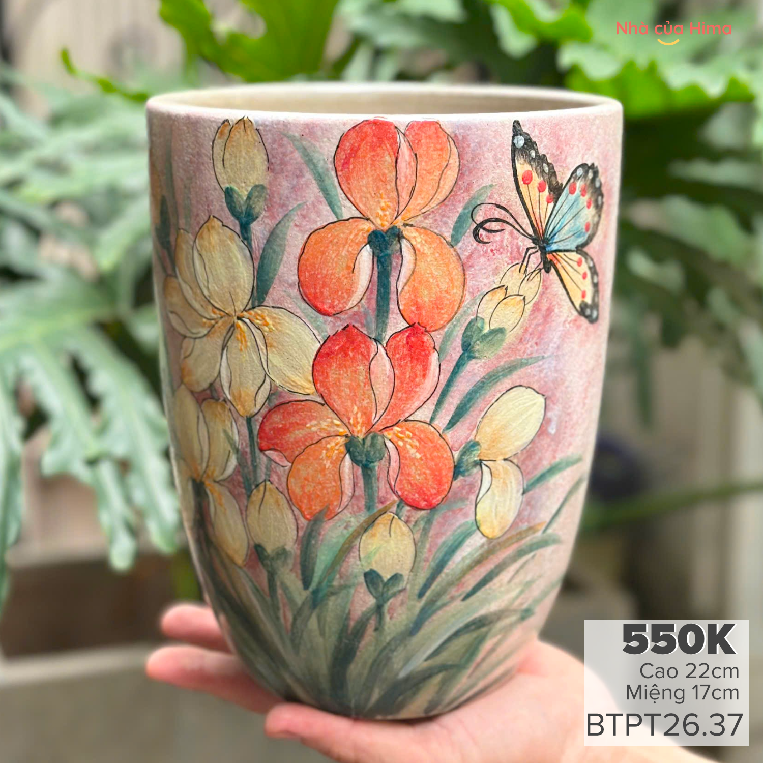 Bình hoa dáng xô cao 22cm gốm Phong Thu BTPT26.37