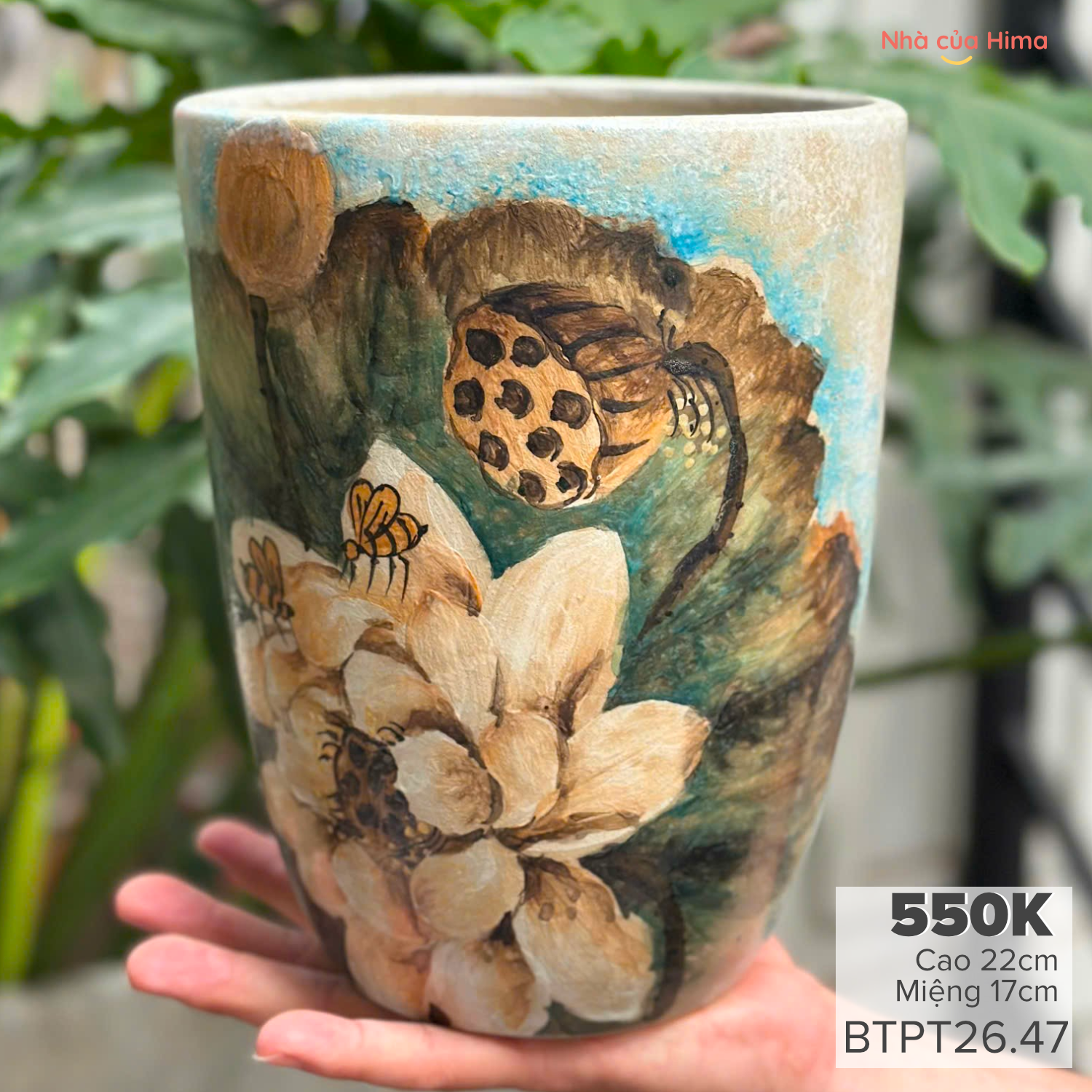 Bình hoa dáng xô cao 22cm gốm Phong Thu BTPT26.47