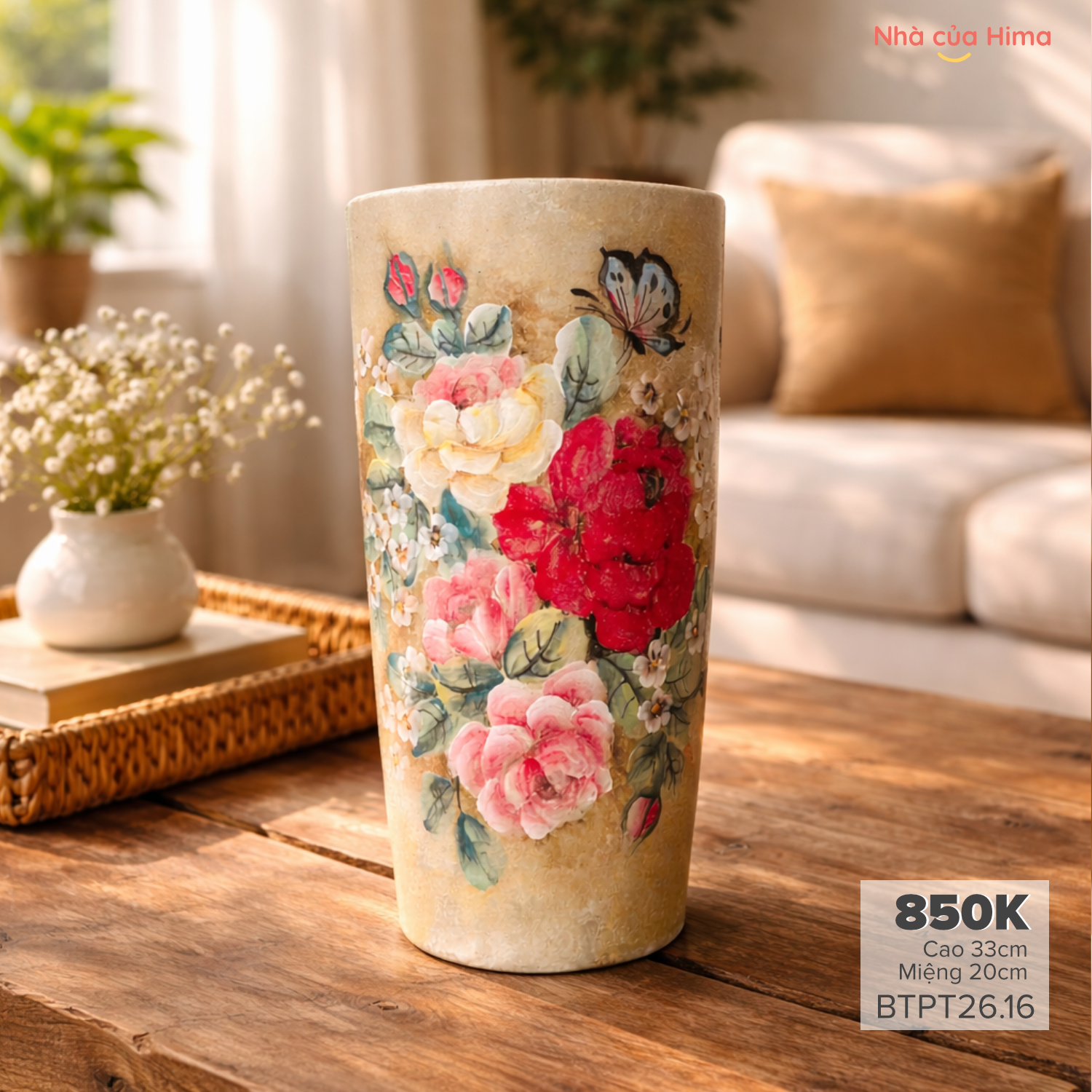 Bình hoa dáng xô cao gốm Phong Thu BTPT26.16