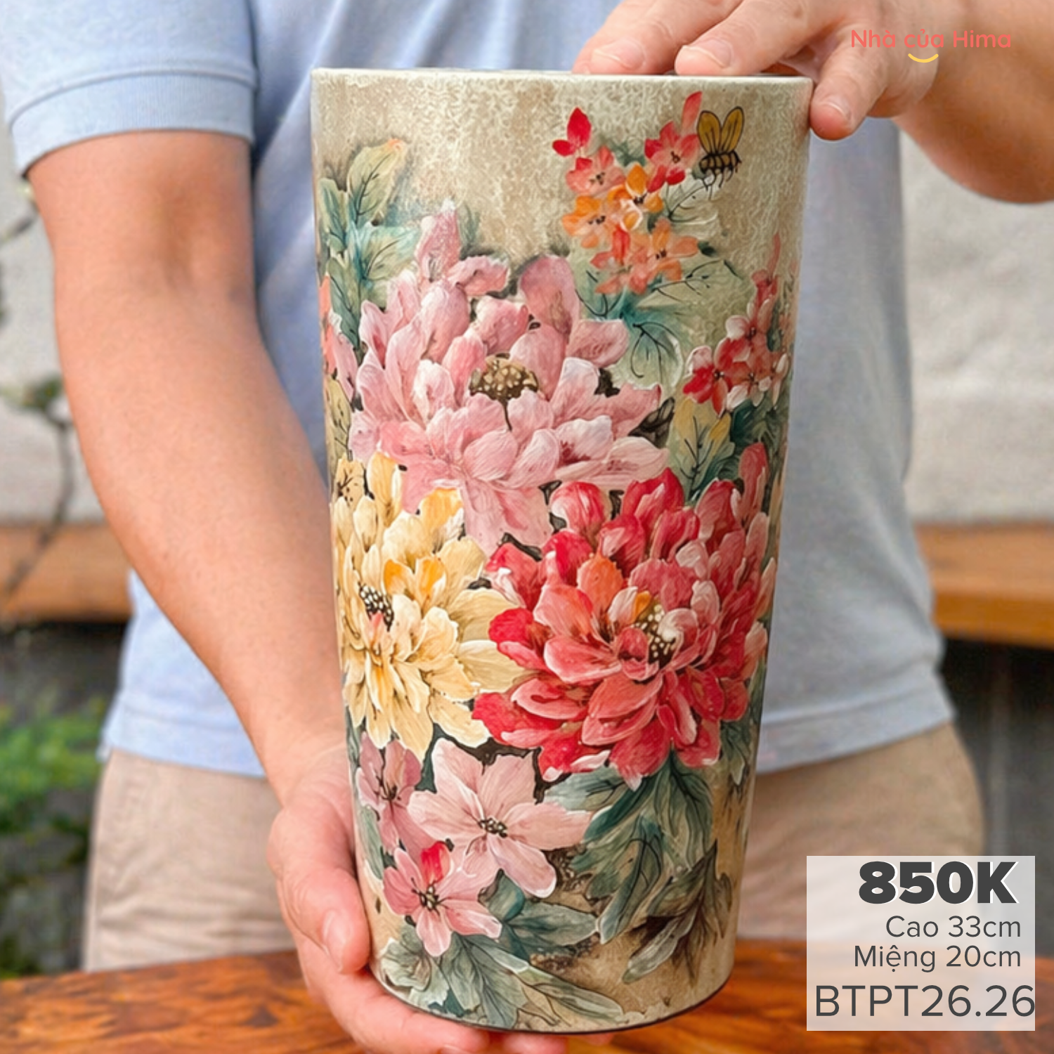Bình hoa dáng xô cao gốm Phong Thu BTPT26.26