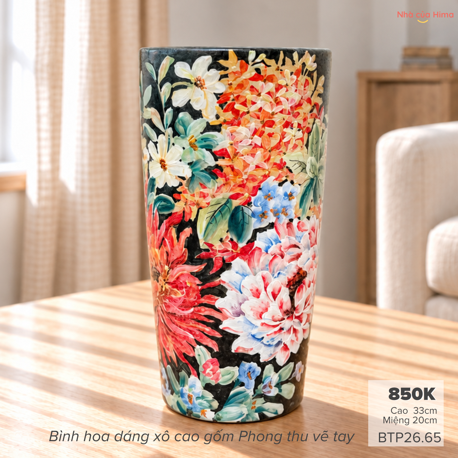 Bình hoa dáng xô cao gốm Phong Thu BTPT26.65