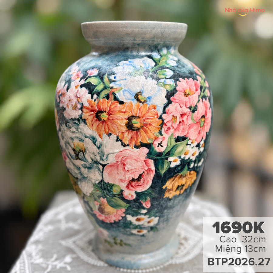 Bình hoa gốm Phong vuốt tay BTP2026.27