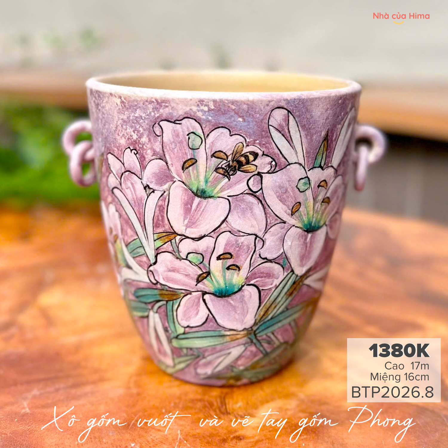 Bình hoa gốm Phong vuốt tay dáng xô BTP2026.8