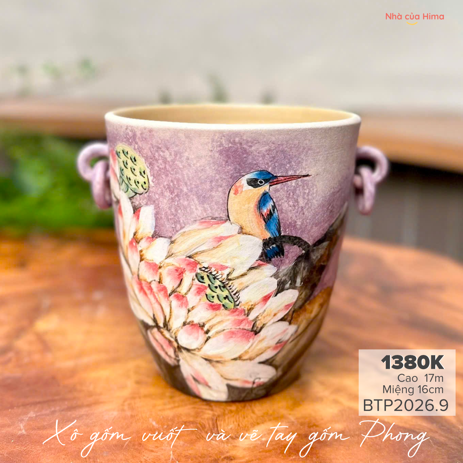 Bình hoa gốm Phong vuốt tay dáng xô BTP2026.9