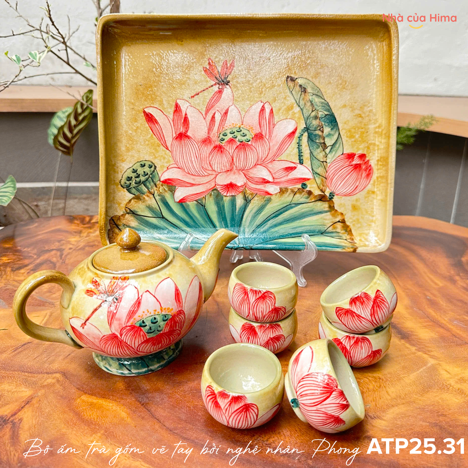 Bộ ấm trà gốm vẽ tay bởi nghệ nhân Phong ATP25.31