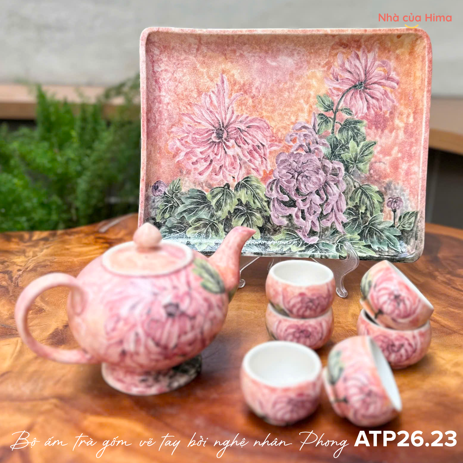 Bộ ấm trà gốm vẽ tay bởi nghệ nhân Phong ATP26.23