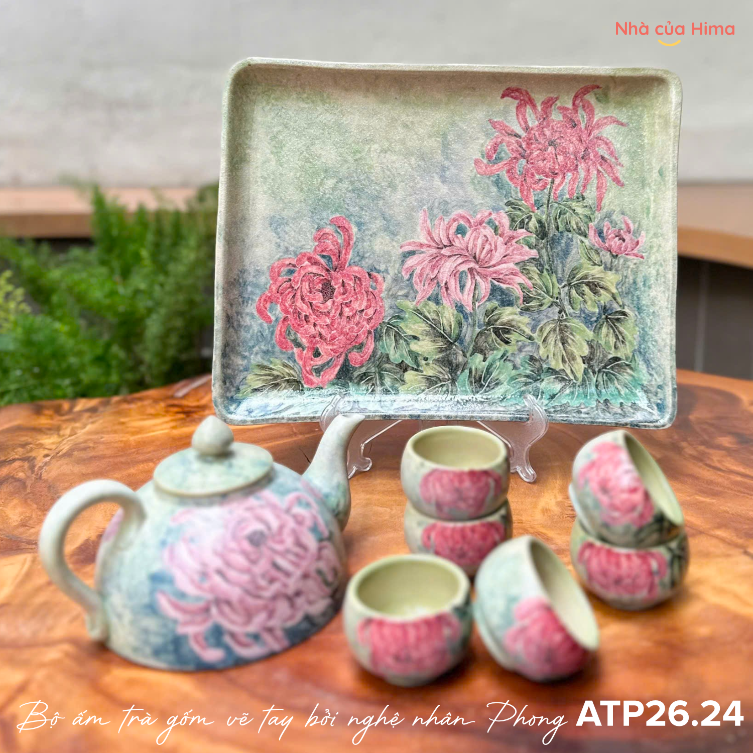 Bộ ấm trà gốm vẽ tay bởi nghệ nhân Phong ATP26.24