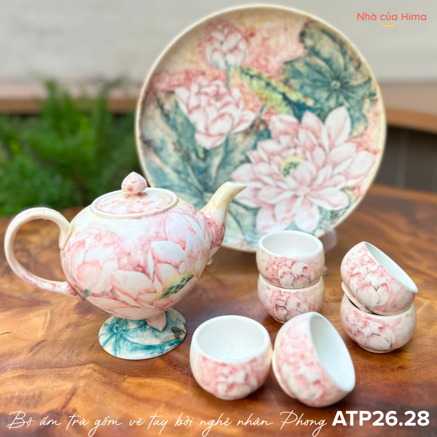 Bộ ấm trà gốm vẽ tay bởi nghệ nhân Phong ATP26.28