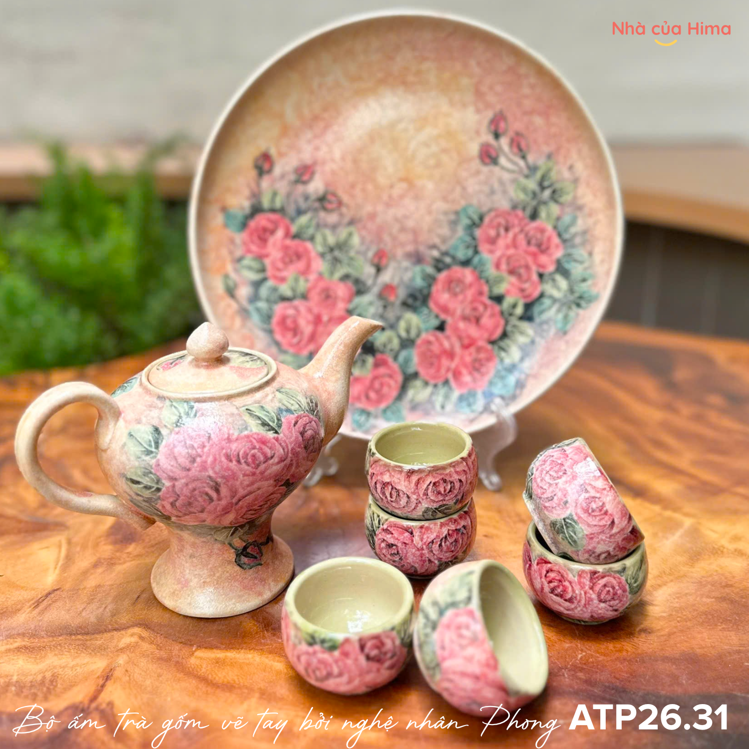 Bộ ấm trà gốm vẽ tay bởi nghệ nhân Phong ATP26.31