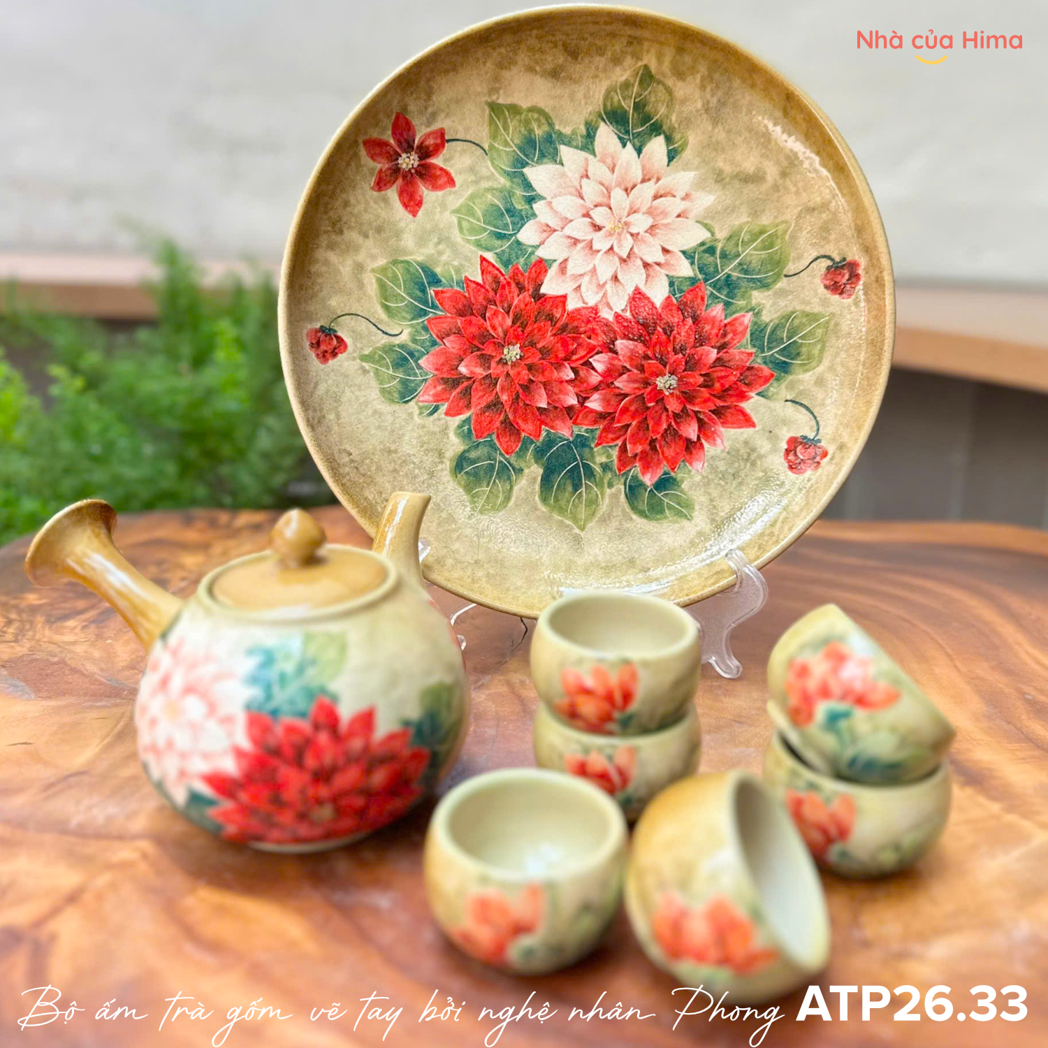Bộ ấm trà gốm vẽ tay bởi nghệ nhân Phong ATP26.33