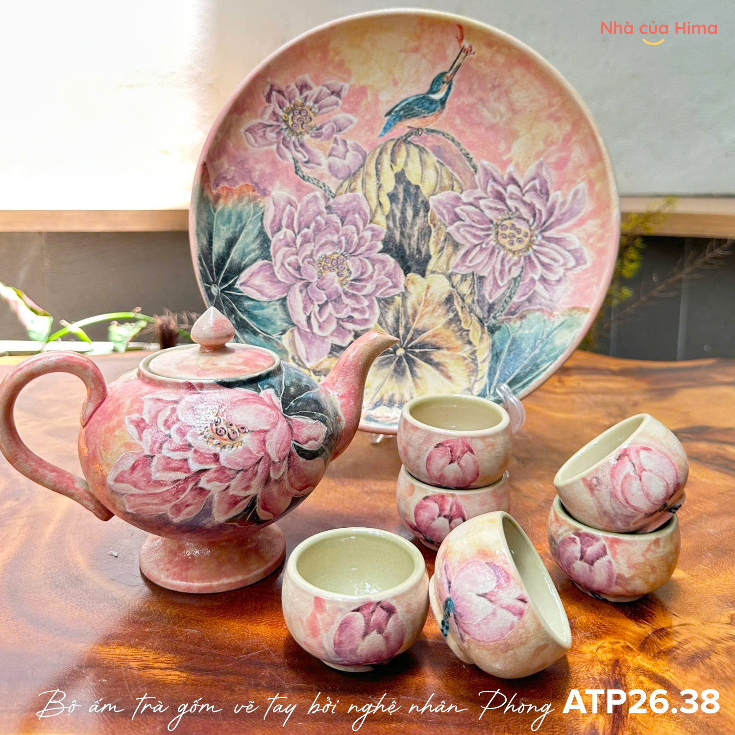 Bộ ấm trà gốm vẽ tay bởi nghệ nhân Phong ATP26.38