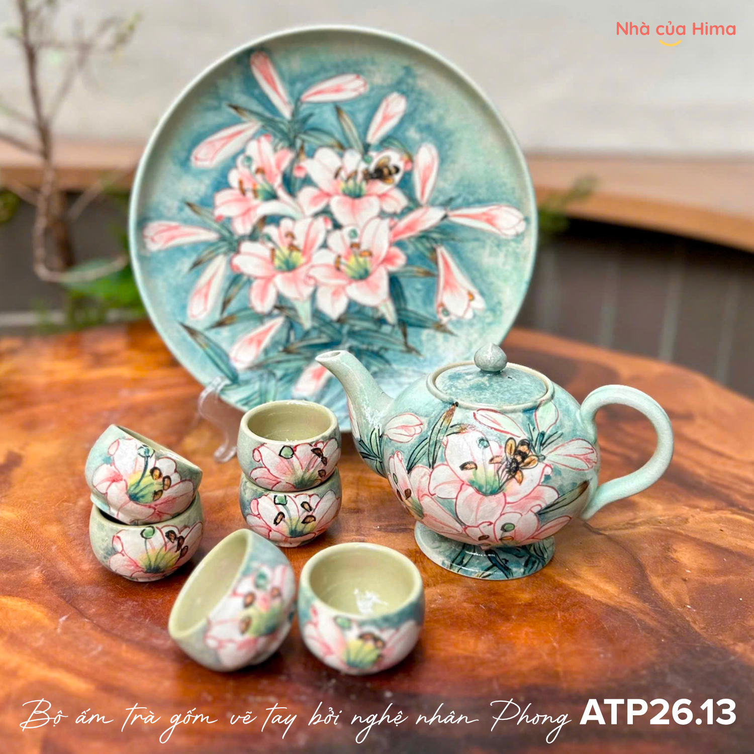 Bộ ấm trà gốm vẽ tay bởi7nghệ nhân Phong ATP26.13