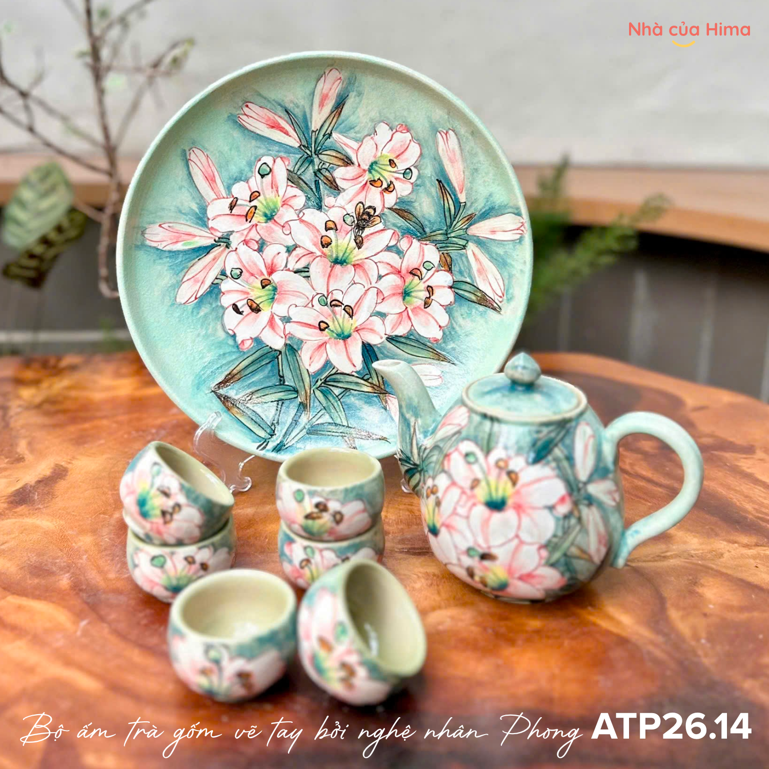 Bộ ấm trà gốm vẽ tay bởi7nghệ nhân Phong ATP26.14