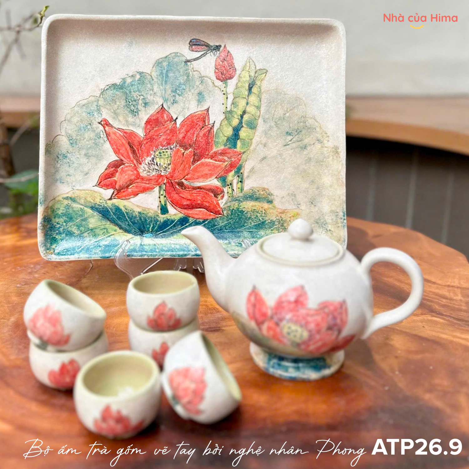 Bộ ấm trà gốm vẽ tay bởi7nghệ nhân Phong ATP26.9