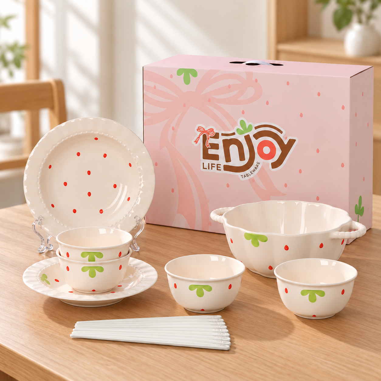 Bộ bát đĩa thìa dâu tây 19 món