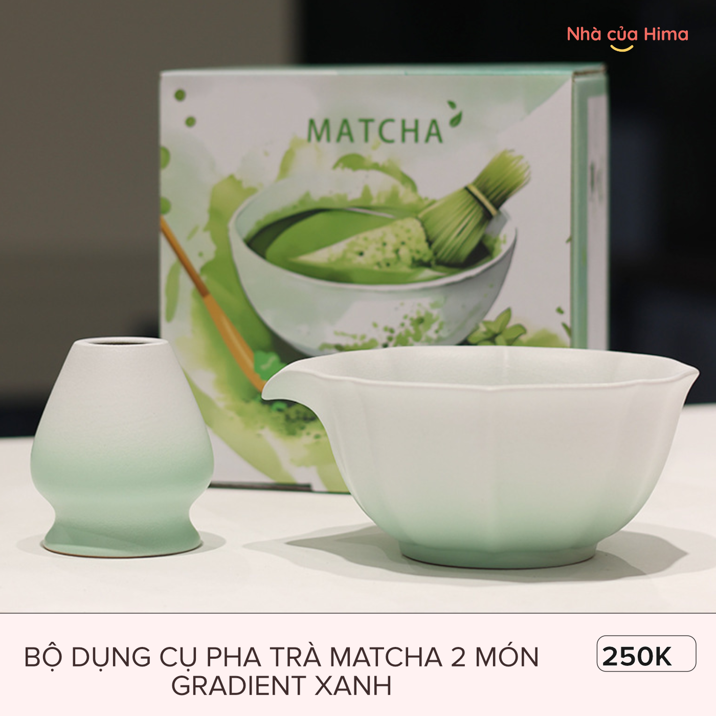 Bộ dụng cụ pha trà matcha 2 món gradient xanh