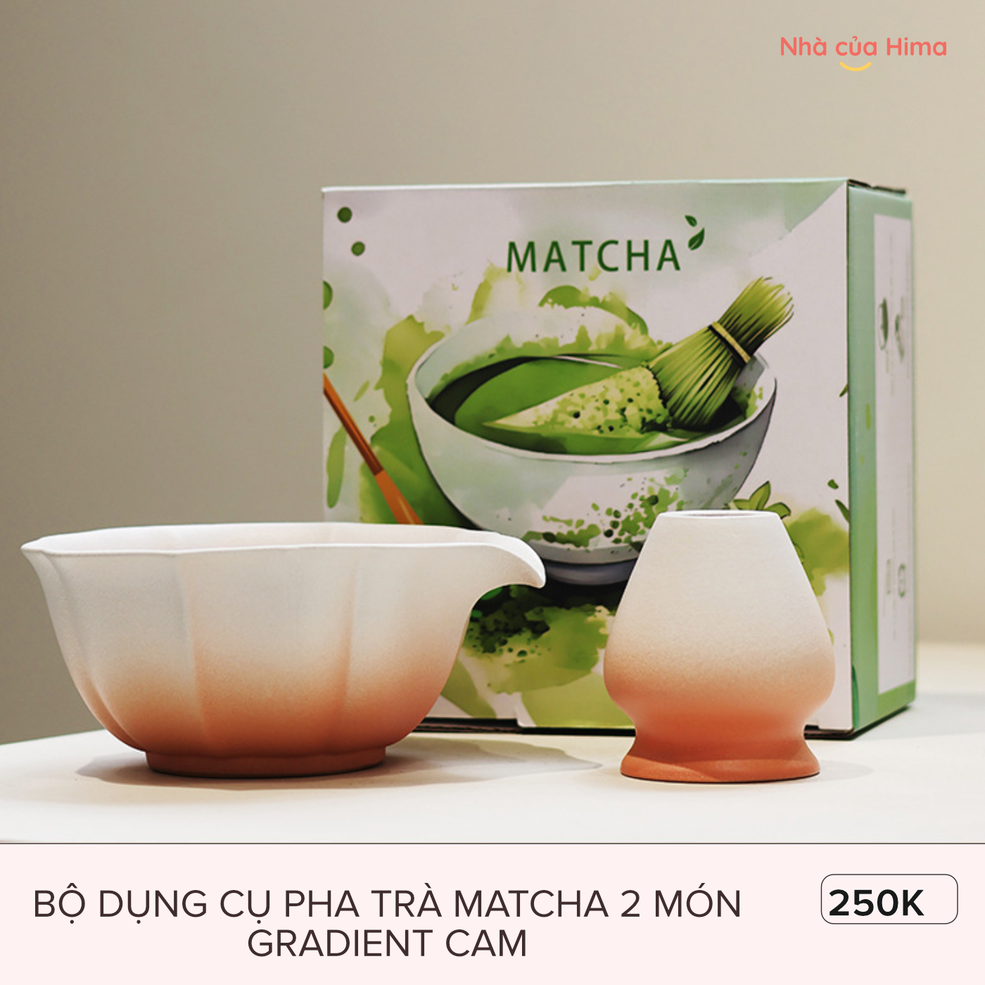 Bộ dụng cụ pha trà matcha 2 món gradient cam