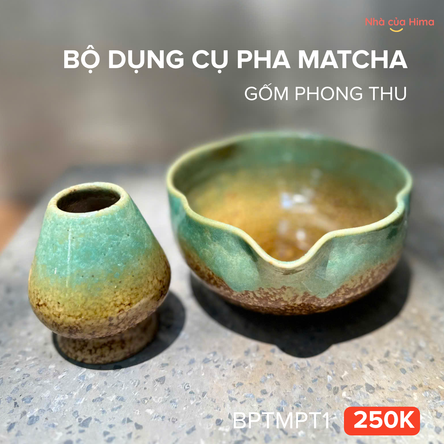 Bộ dụng cụ pha trà matcha 2 món men hoả biến BPTMPT1