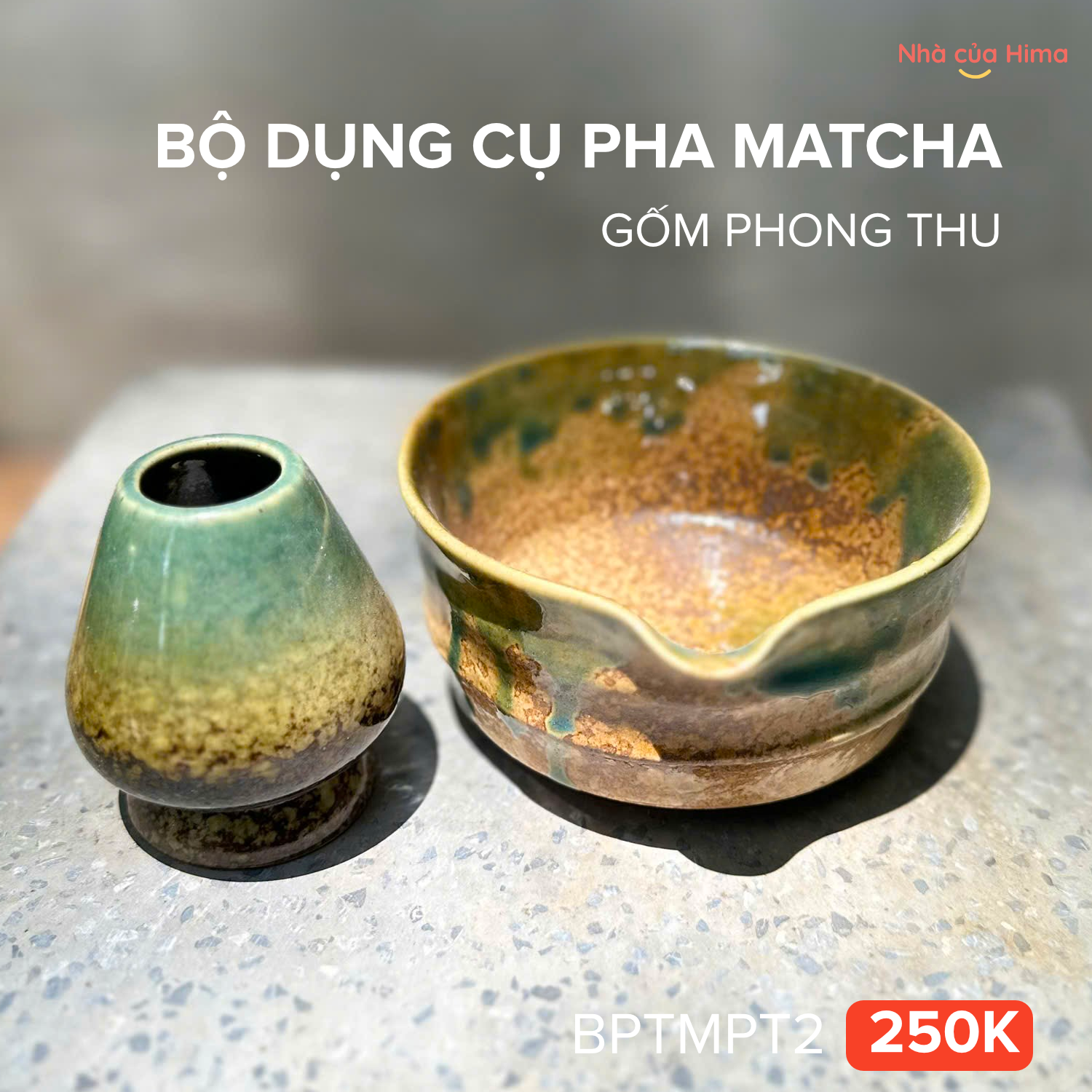 Bộ dụng cụ pha trà matcha 2 món men hoả biến BPTMPT2