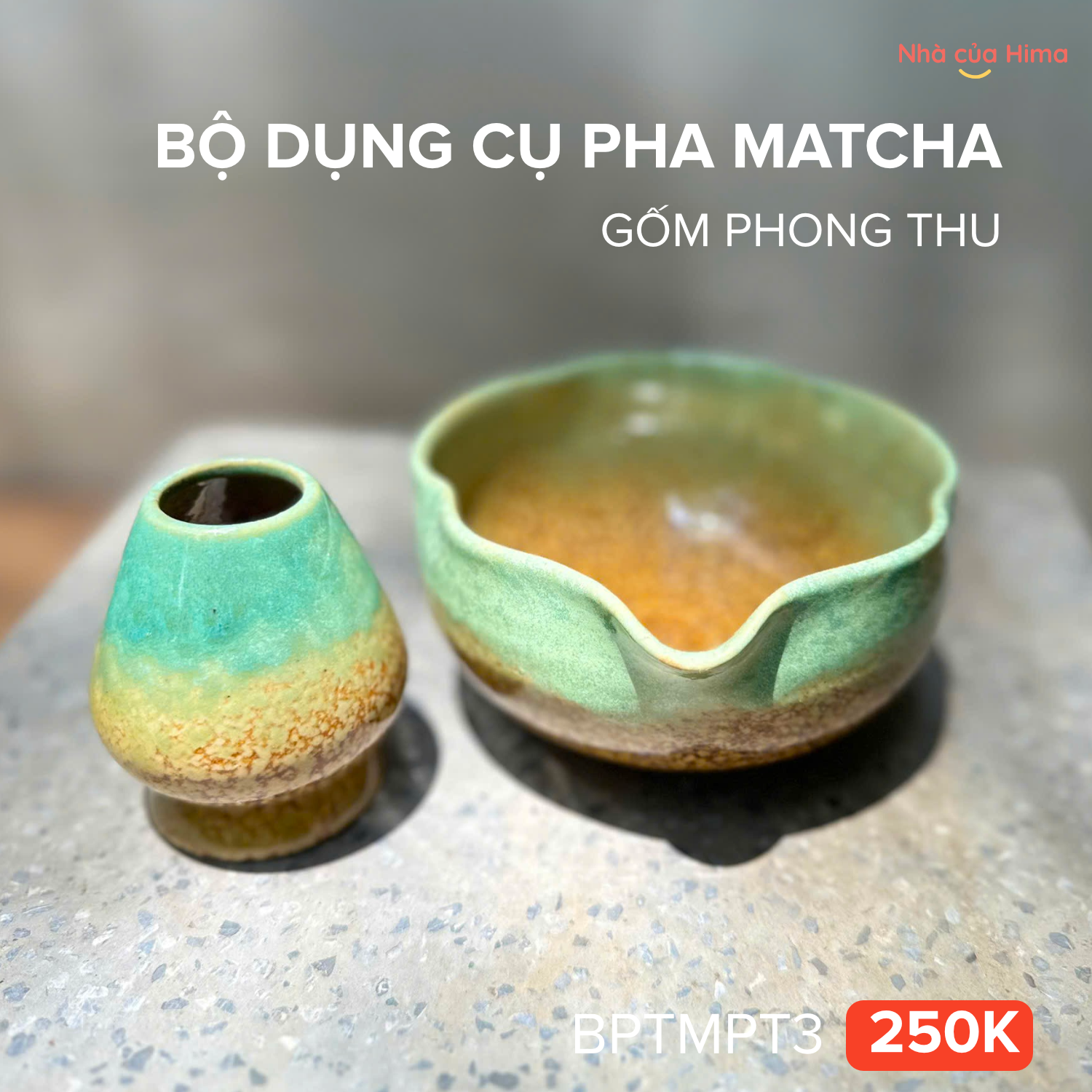 Bộ dụng cụ pha trà matcha 2 món men hoả biến BPTMPT3