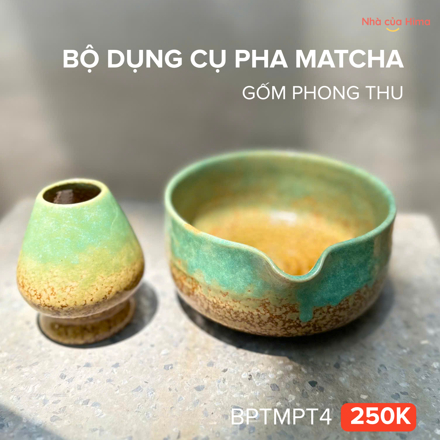 Bộ dụng cụ pha trà matcha 2 món men hoả biến BPTMPT4