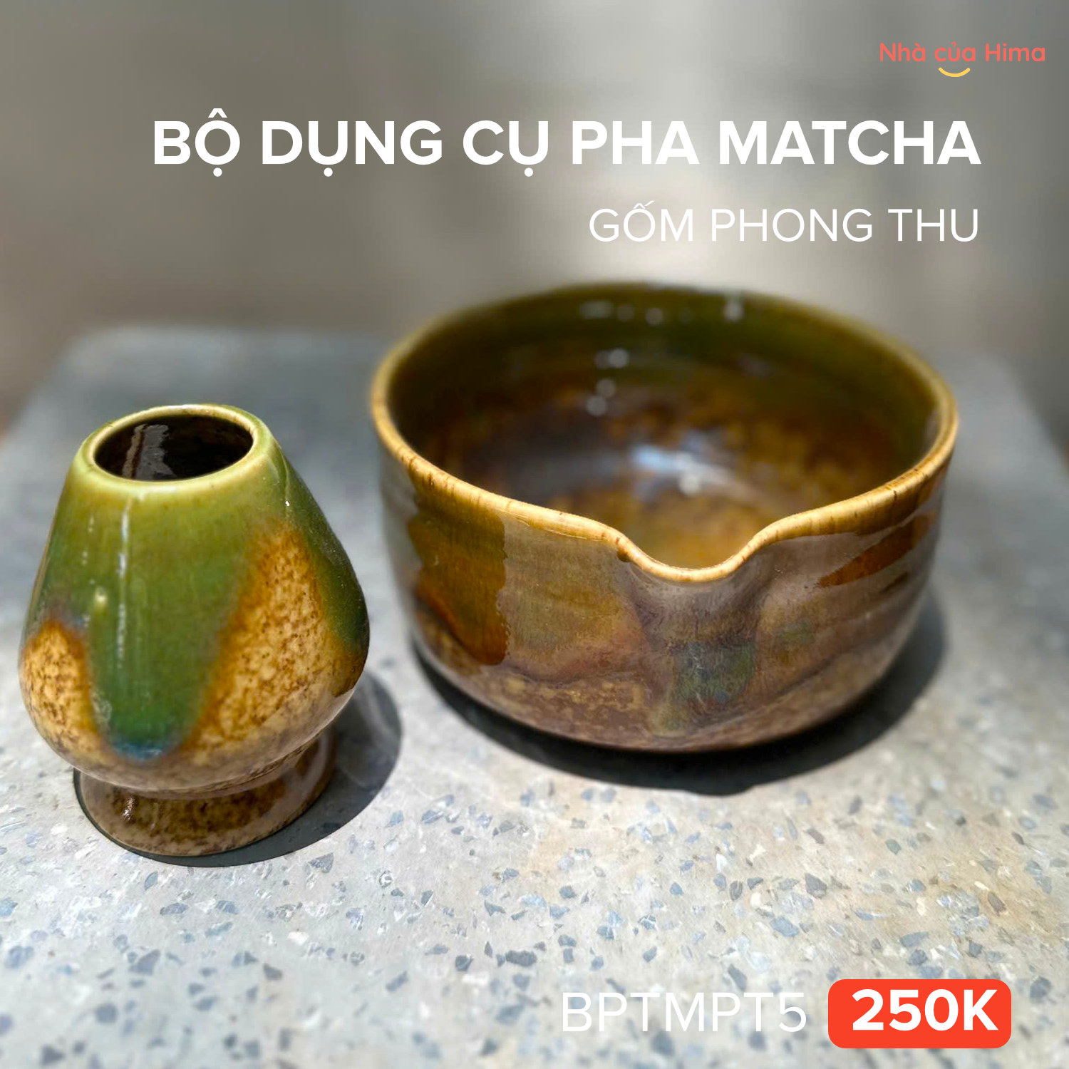 Bộ dụng cụ pha trà matcha 2 món men hoả biến BPTMPT5