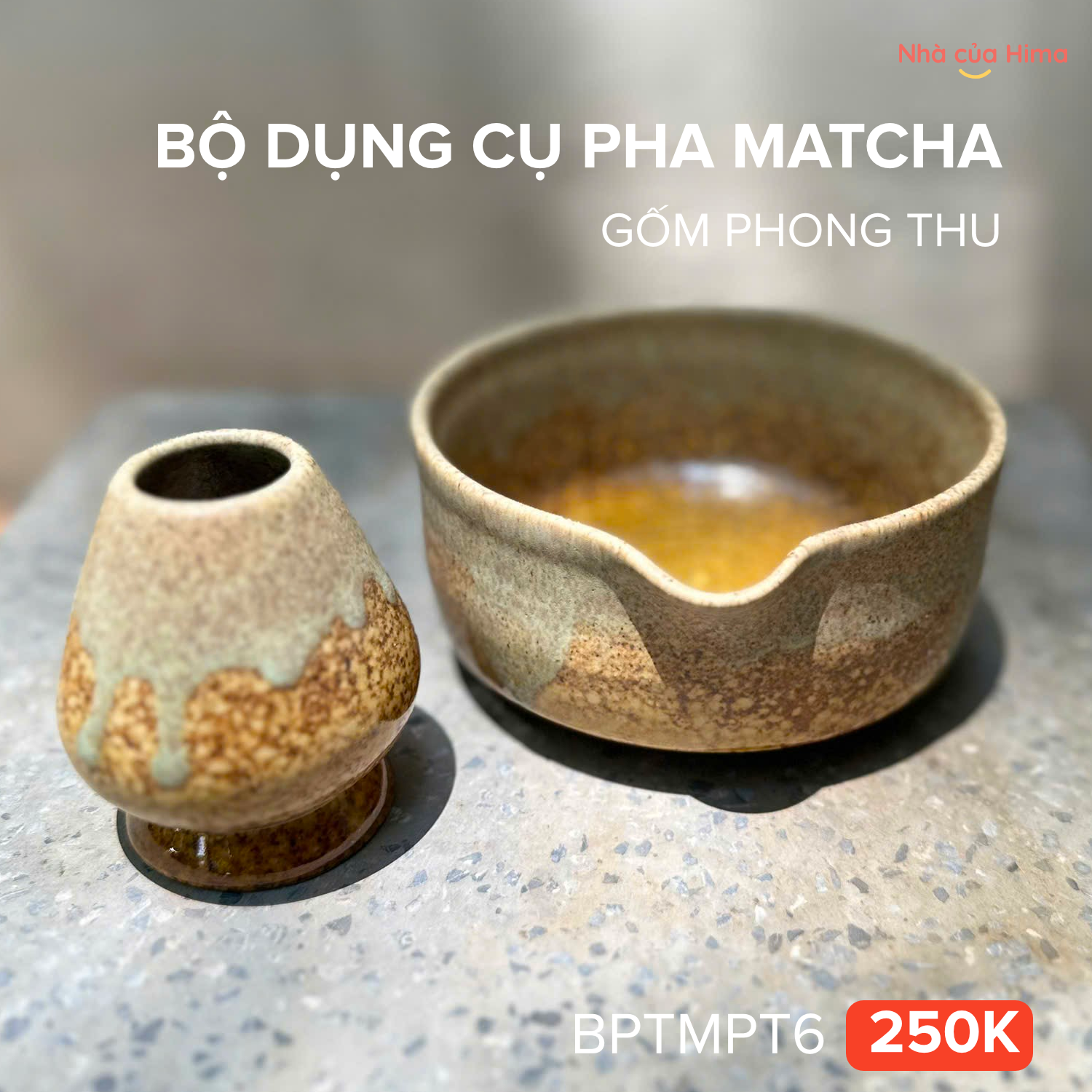Bộ dụng cụ pha trà matcha 2 món men hoả biến BPTMPT6