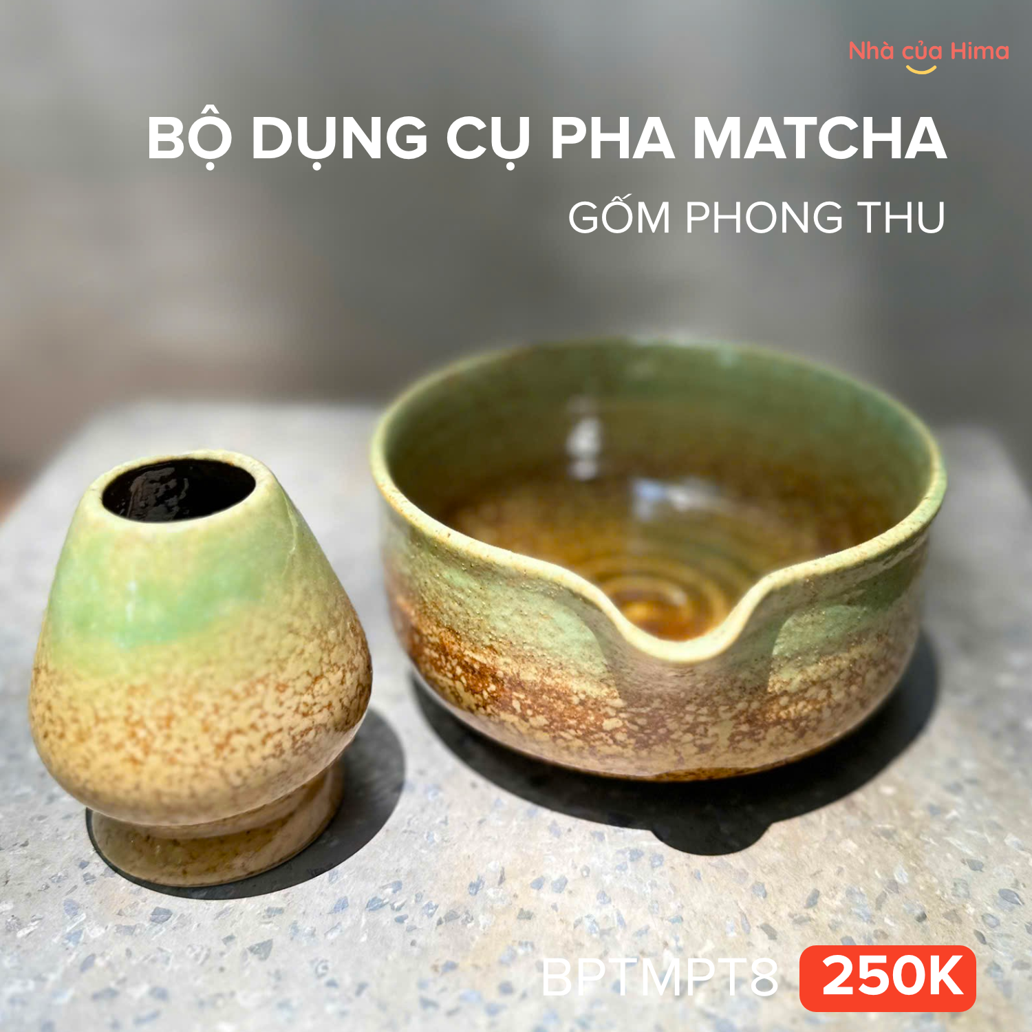 Bộ dụng cụ pha trà matcha 2 món men hoả biến BPTMPT8