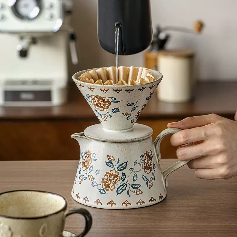 Bộ pha cafe gốm Nhật hoa hồng