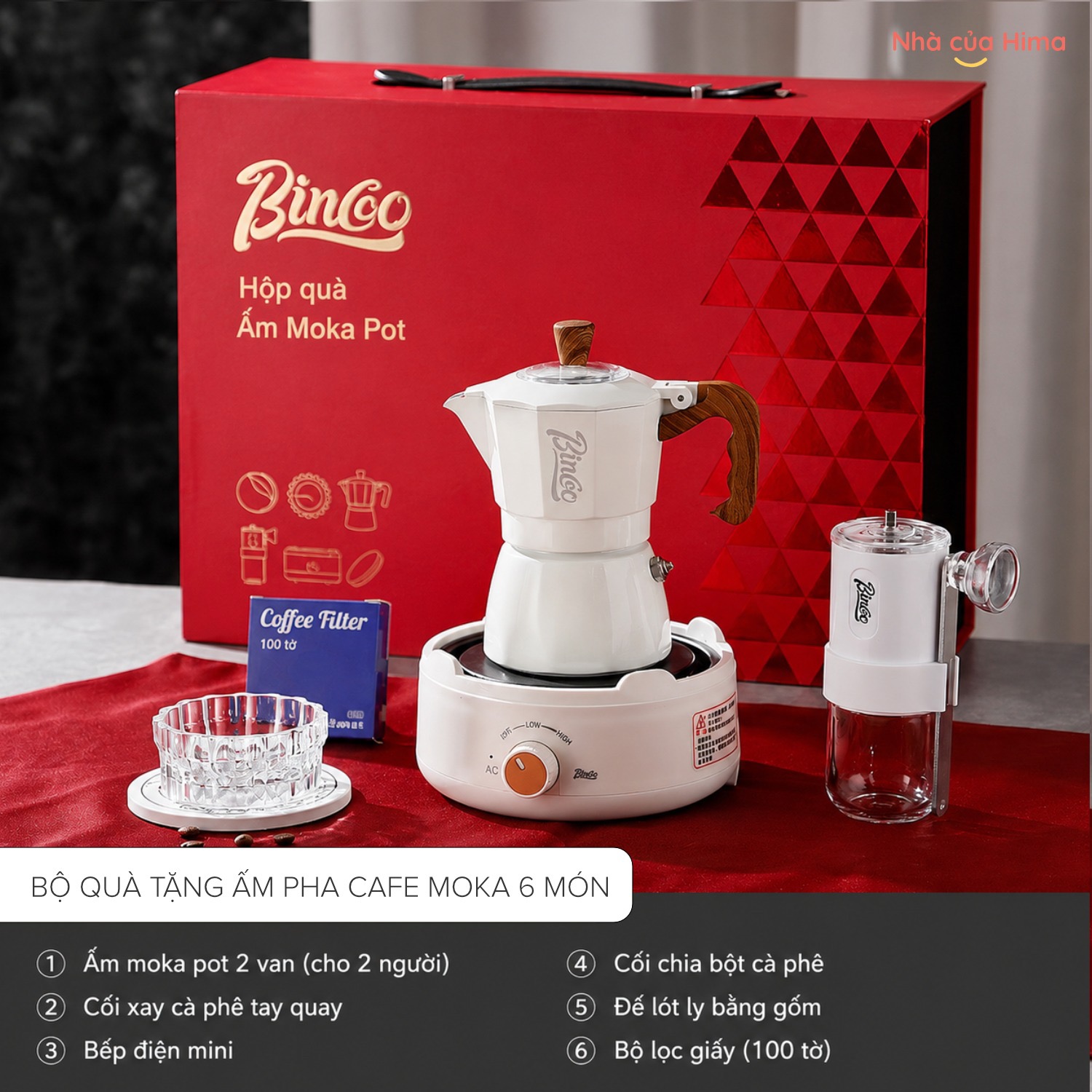 Bộ quà tặng ấm pha cafe moka 6 món màu trắng sữa