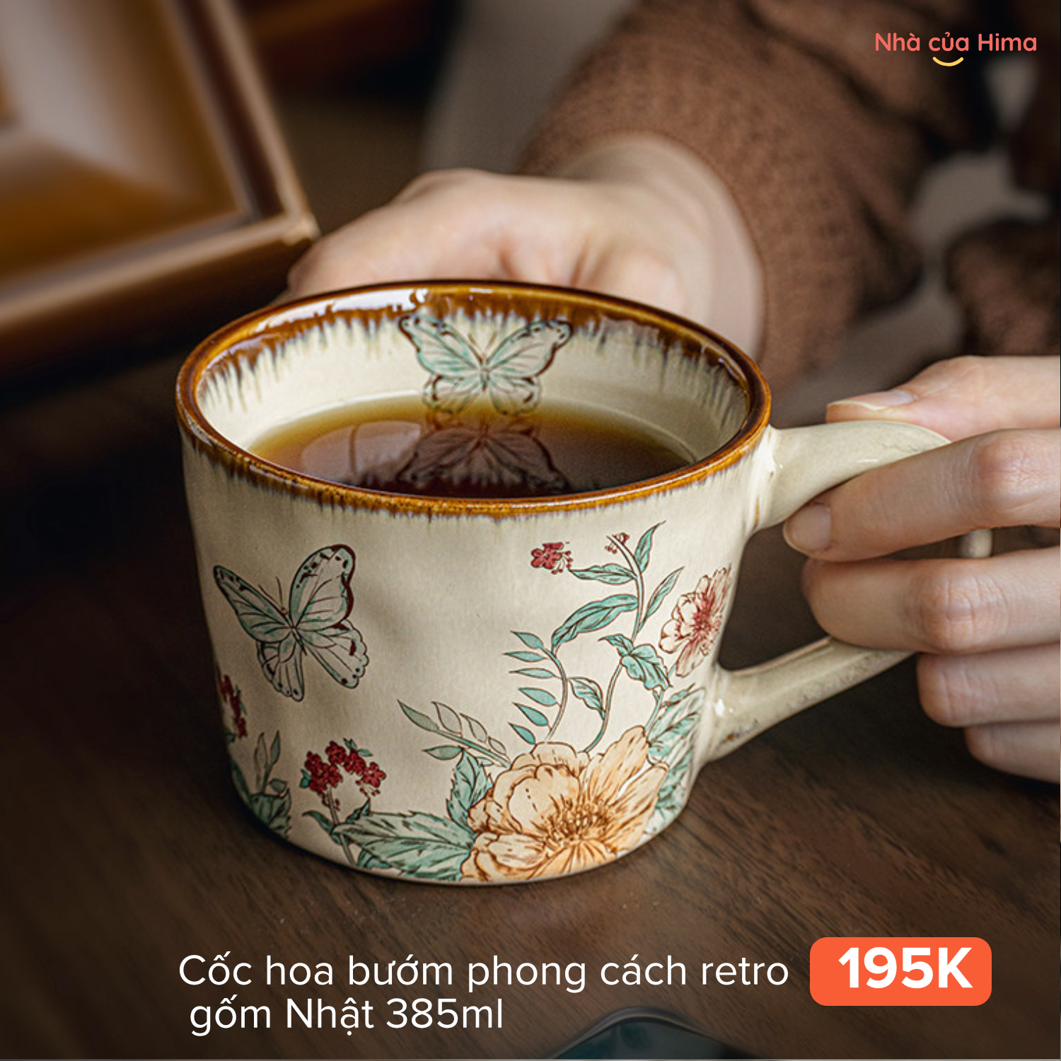 Cốc hoa bướm phong cách retro gốm Nhật 8Y.S03