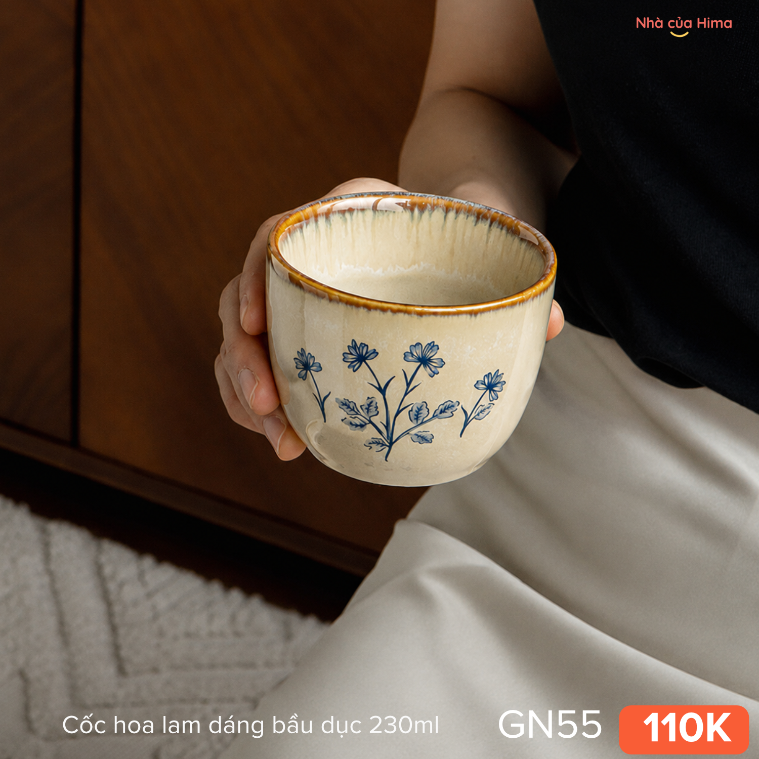 Cốc hoa lam dáng bầu dục 230ml Y.S48