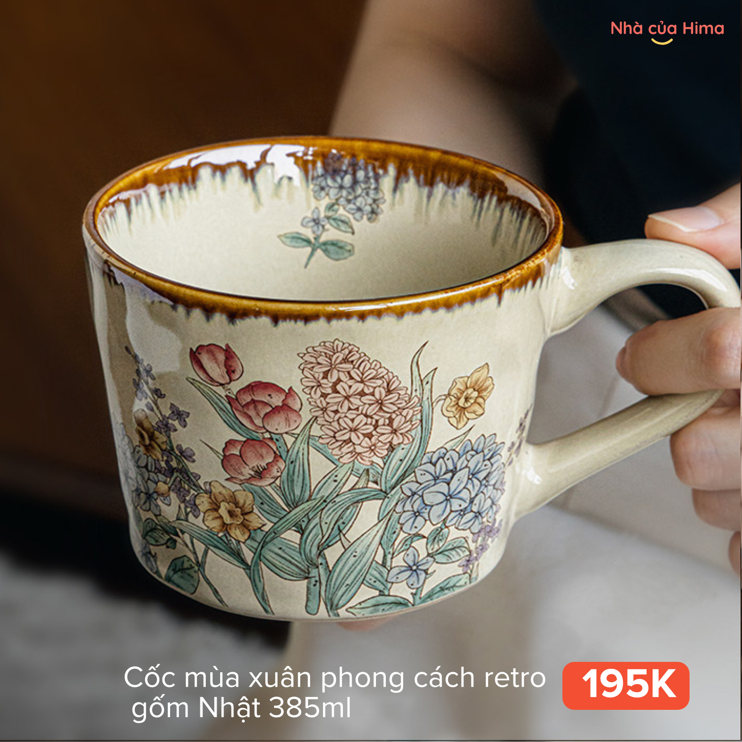 Cốc mùa xuân phong cách retro gốm Nhật 8Y.S02